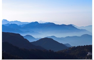 Good layers of Mountains with clear blue sky, slight mist on mountains, India