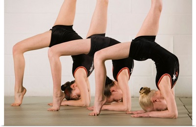 Gymnasts posing upside down