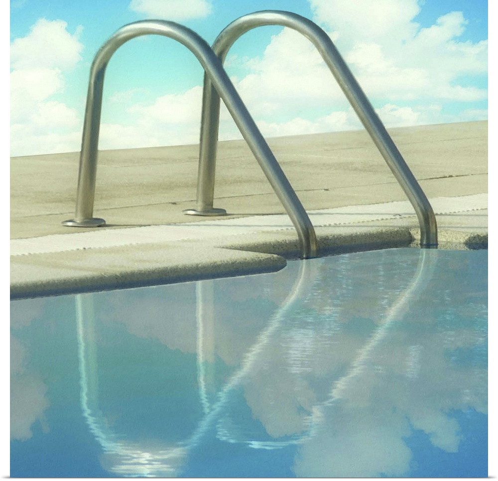 Handles on sides of pool against sky, Spain.