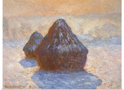 Haystacks - Snow Effect By Claude Monet