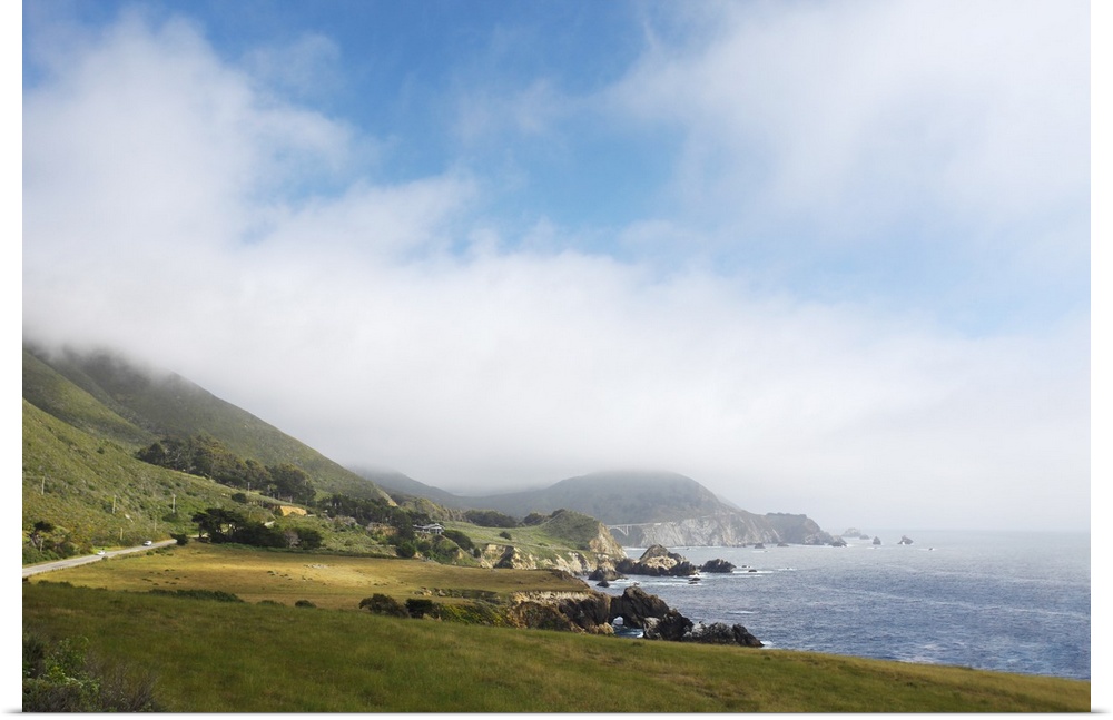 Summer california road trip on highway 1 along Big Sur between Monterey and San Luis Obispo with mountains, highway and th...