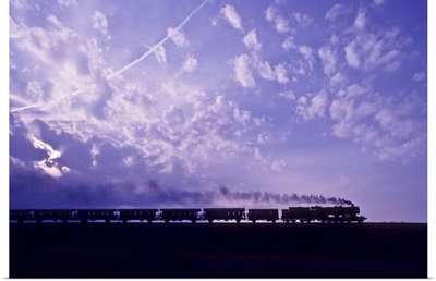 Historical steam train at dusk