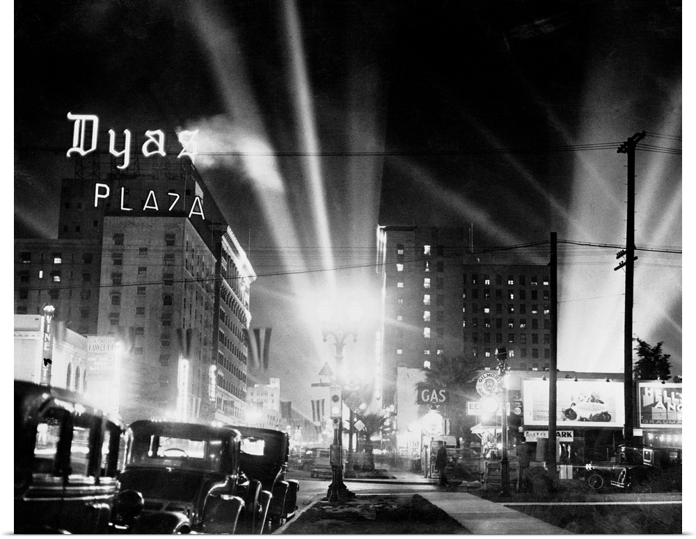Here is Hollywood boulevard, in the cinema capitol of America, appears embazoned in electric lights, during a premier of a...