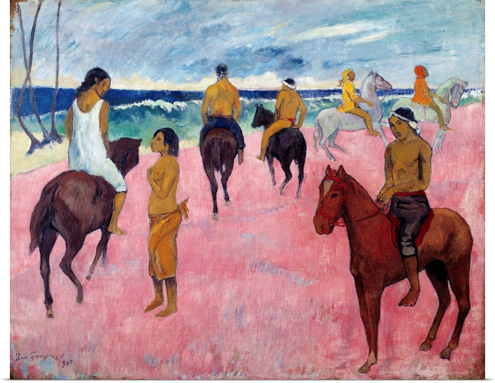 Horsemen on the Beach. Painting by Paul Gauguin (1848-1903) 1902, oil on canvas, Private Collection