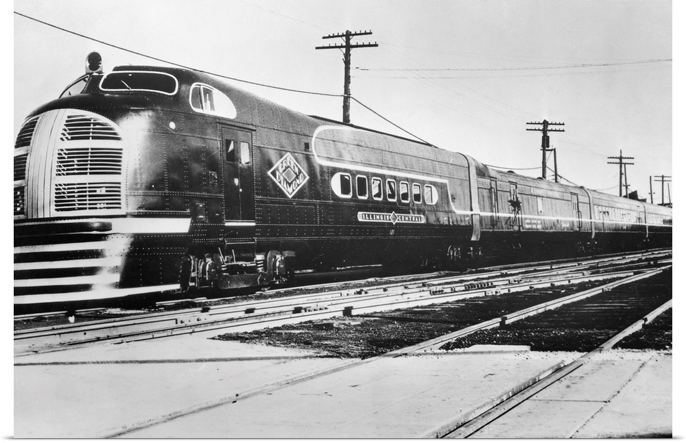 The Green Diamond, an Illinois Central Railroad electric train, is equipped with a 1200 HP diesel engine with General Elec...