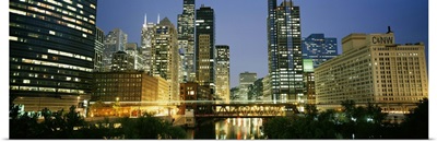 Illinois, Chicago, skyline at night