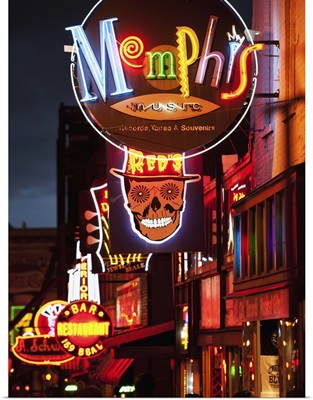 Illuminated bar signs on Beale Street in Memphis, Tennessee