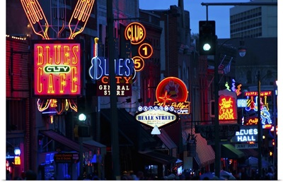 Illuminated signs on Beale Street in Memphis, Tennessee