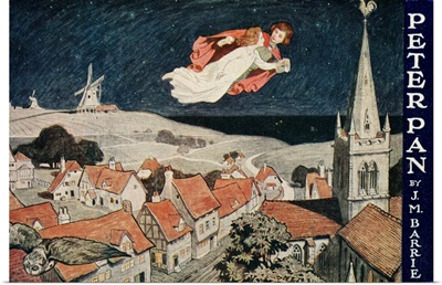 Illustration Of Peter Pan And Wendy Flying Over Town