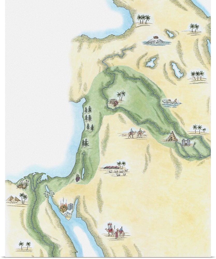 Illustration of strip of land known as the 'fertile crescent' which stretched from Egypt through Canaan and Mesopotamia to...