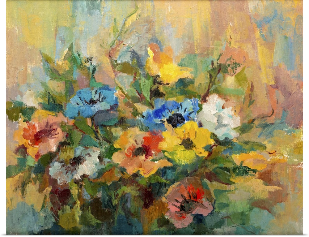 Impressionist style oil painting of flower bouquet.