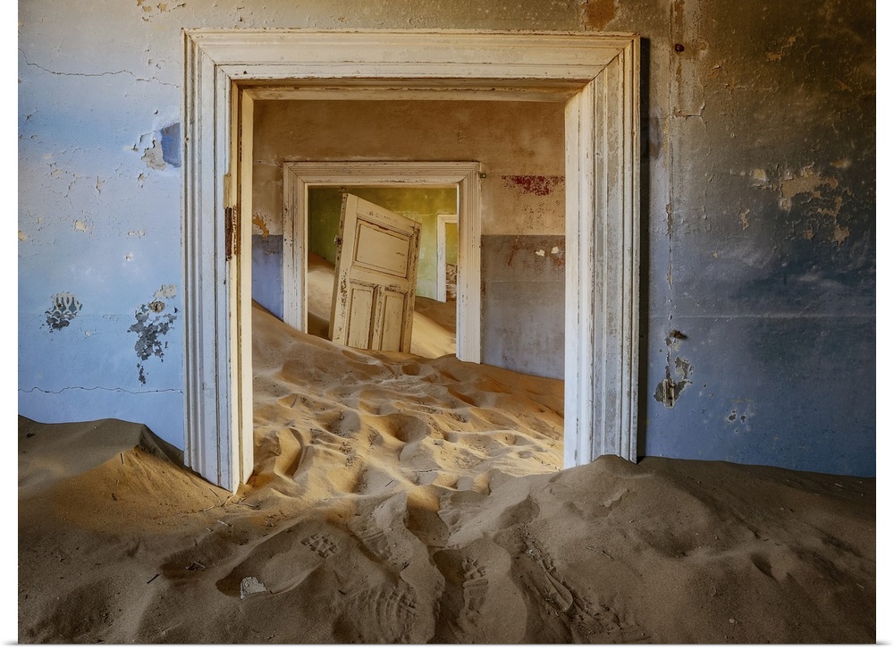 Sand has invaded and taken over these rooms in Kolmanskoppe, Namibia.