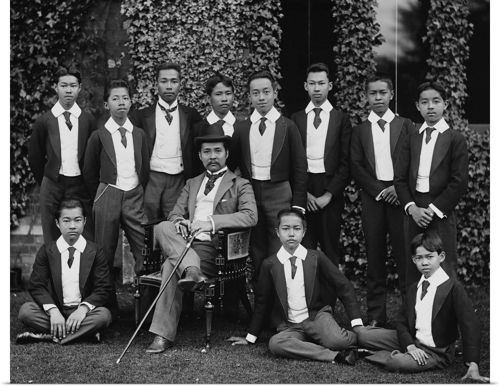 King Rama V, better known as King Chulalongkorn of Siam, poses with the Crown Prince and other young students. An advocate...