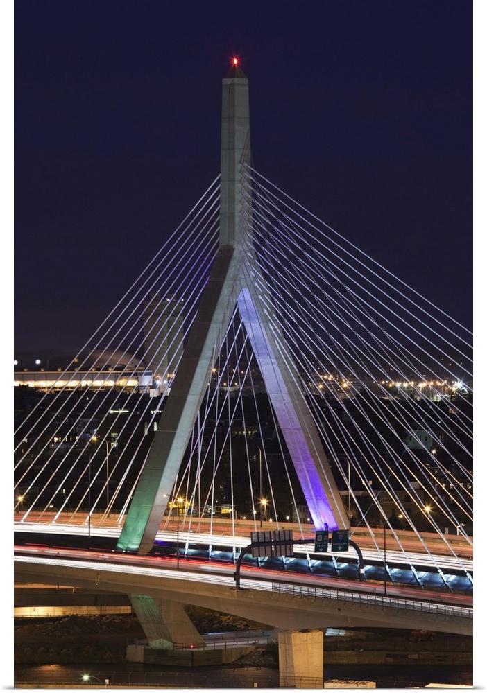 Leonard Zakim Bridge and Rt. 93 at dusk, Boston, Massachusetts, USA