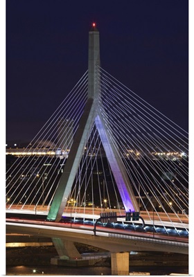 Leonard Zakim Bridge and Route 93 at dusk, Boston, Massachusetts