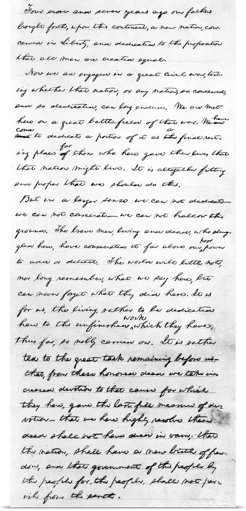 Page 1 of the second draft of Abraham Lincoln's Gettysburg Address. Delivered at the dedication ceremony for the Civil War...