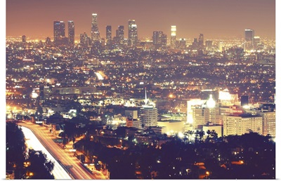 Los Angeles skyline city at night.