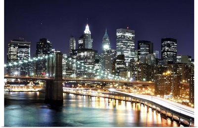Lower Manhattan at night from the Manhattan Bridge, New York City