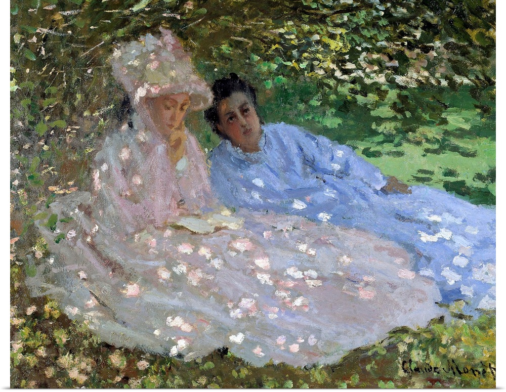 Madame Monet and a friend in the garden. Two women sitting in the shade of a tree. Painting by Claude Monet (1840-1926), 1...