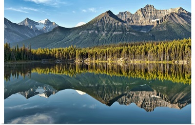 Magical mountain reflection of Canadian Rockies in Herbert Lake