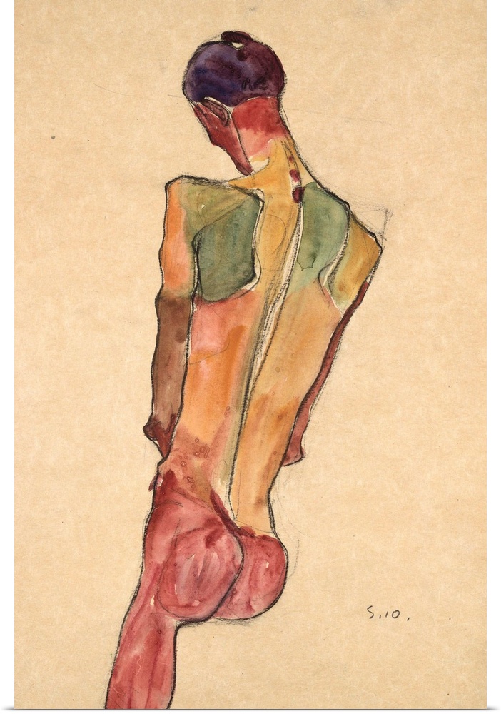 Male Nude, Back View By Egon Schiele