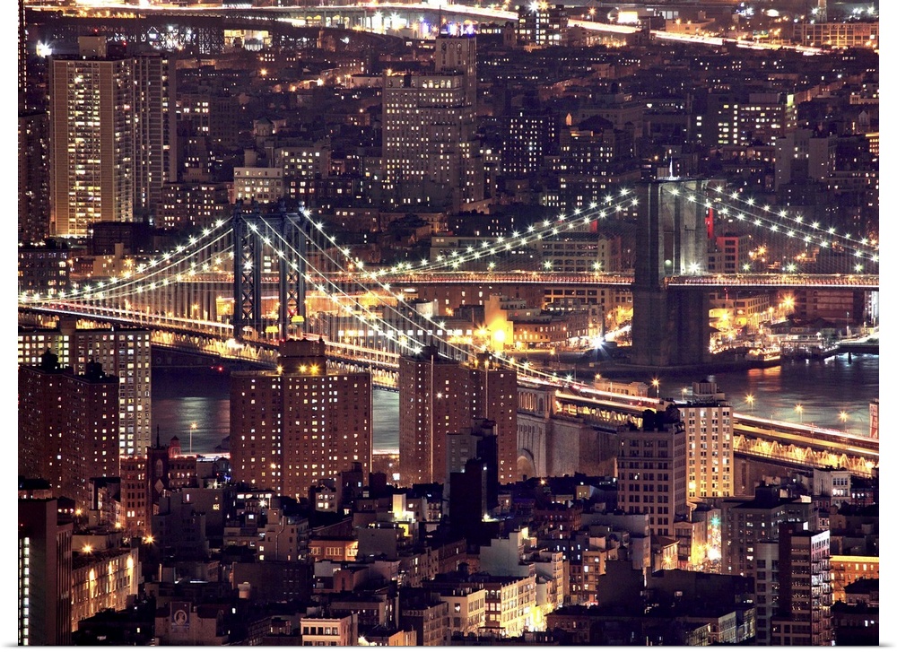 Manhattan and Brooklyn bridges in New York City Empire state building.