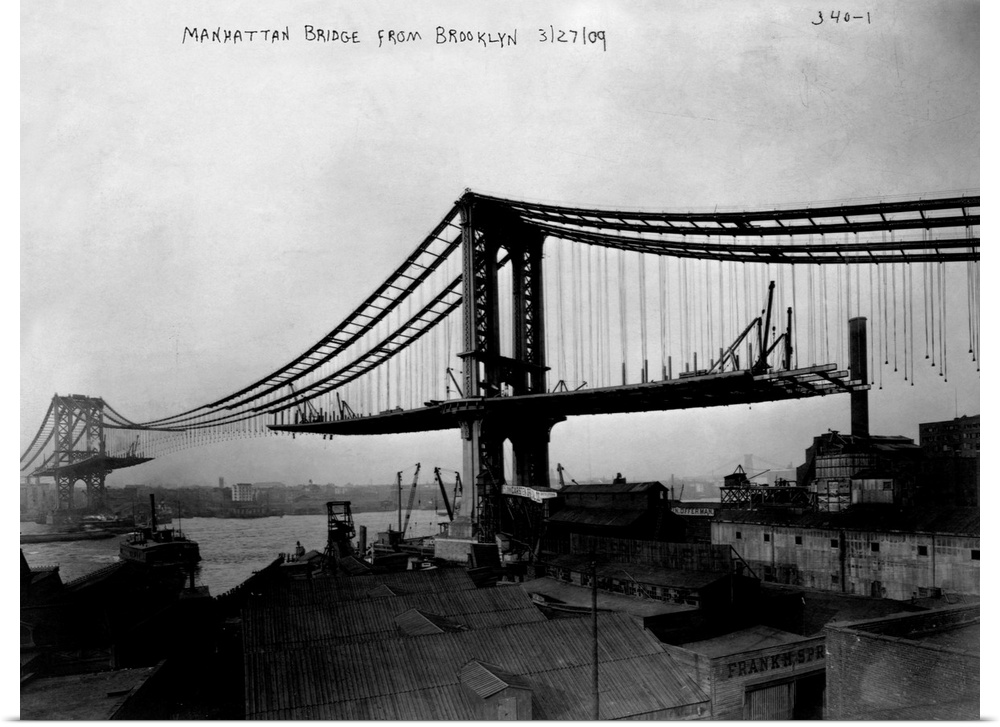 27 Mar 1909, Manhattan, New York City, New York State, USA --- Manhattan Bridge Under Construction, 1909 --- Image by .. C...