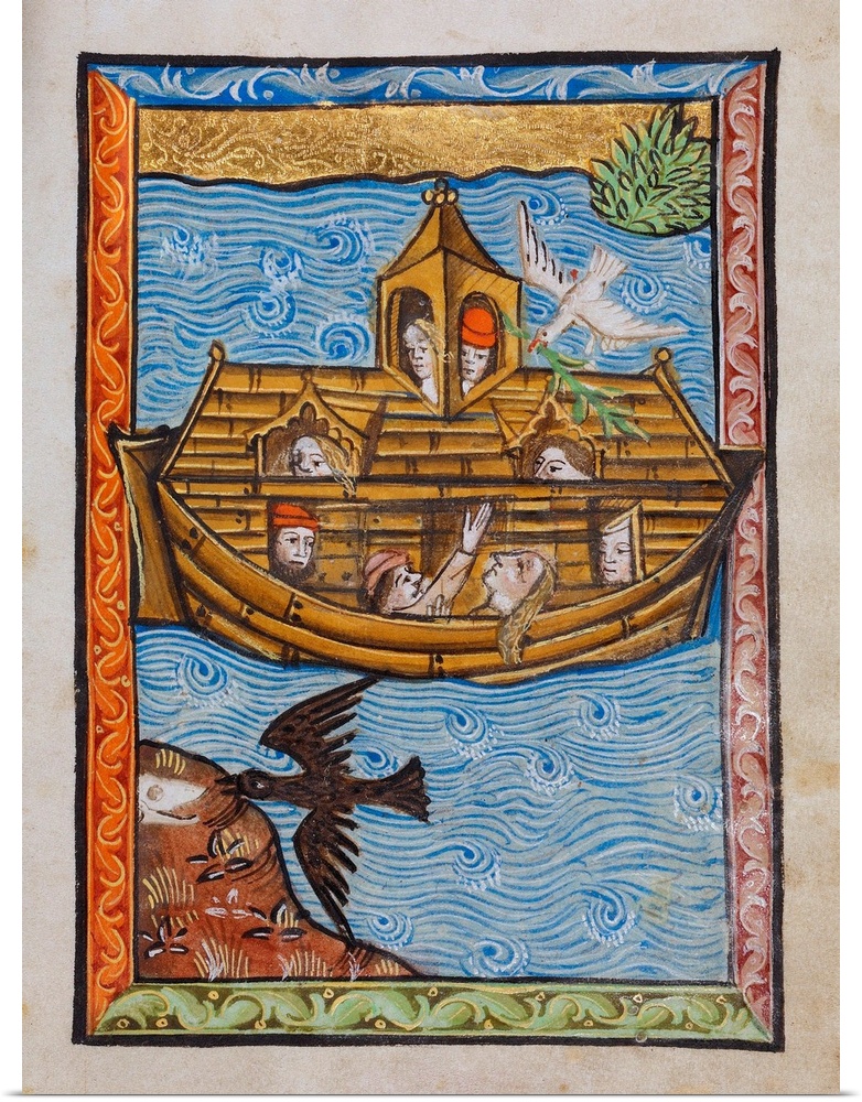 Page from a 15th century illuminated manuscript, unknown artist, English, East Anglia (perhaps Norfolk). Noah's Ark, tempe...