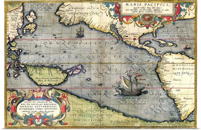 Map Of The Pacific Ocean By Abraham Ortelius