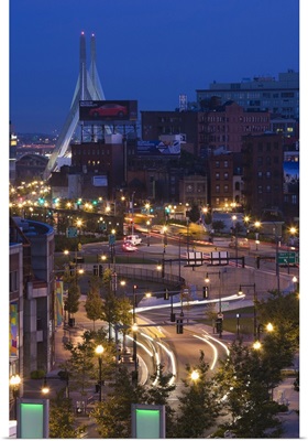 Massachusetts, Boston, Atlantic Avenue Greenway, view to Zakim Bridge