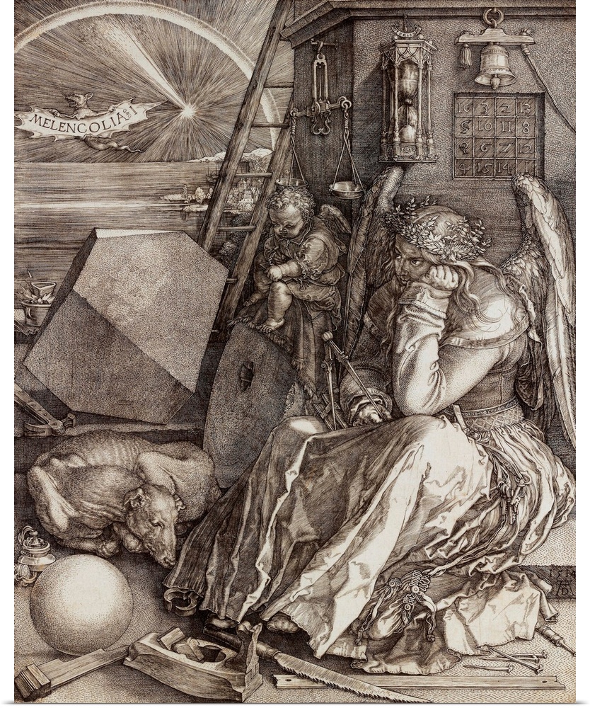 Albrecht Durer (German, 1471-1528), Melencolia I, 1514, engraving, 23.8 x 18.5 cm (9.4 x 7.3 in), private collection