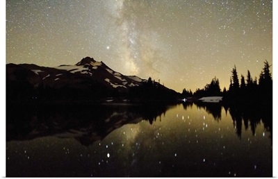 Milky Way Over Mt. Jefferson Reflected In Russell Lake