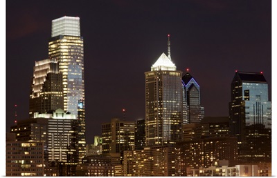 Modern skyscrapers of Philadelphia downtown illuminated at night