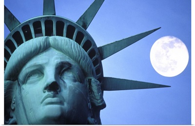 Moon above a statue, Statue Of Liberty, New York City, New York State, USA
