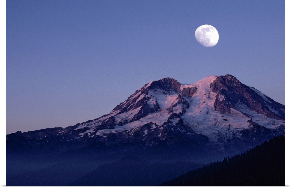Moon Over Mount Rainier - Washington