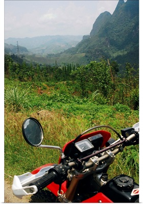 Motorbiking through mountains from Luang Prabang to Vang vieng, Laos, South East Asia.