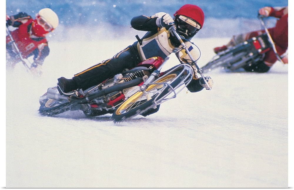 Motorcycle racers on snow
