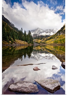 Mountain lake reflection with fall colors.  Aspen, Colorado.
