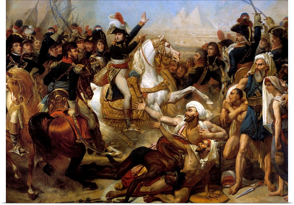 Campaign of Egypt (1798-1801) : Napoleon Bonaparte haranguing the army before the Battle of the Pyramids, July 21, 1798. P...