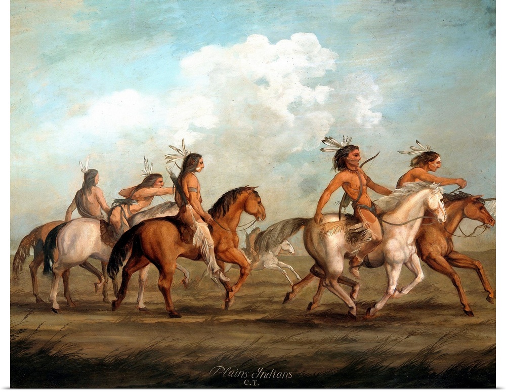 Native Americans on horseback. Painting by George Catlin (1794-1872) (American School), 19th century. Museum of the New Wo...