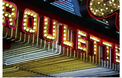Neon roulette sign at casino, Las Vegas, Nevada