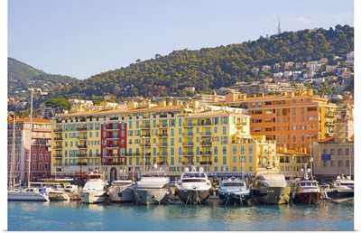 Nice Harbour, Cote d'Azur with ship and building in France.