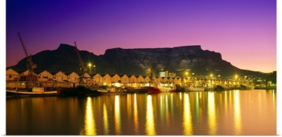 Night lights of Cape Town Harbour at sunset.