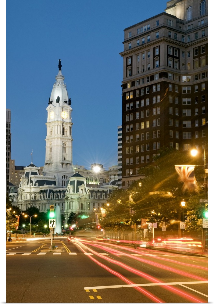 Night view of Benjamin Franklin parkway and Philadelphia City Hall - the seat of Philadelphia's government - was construct...