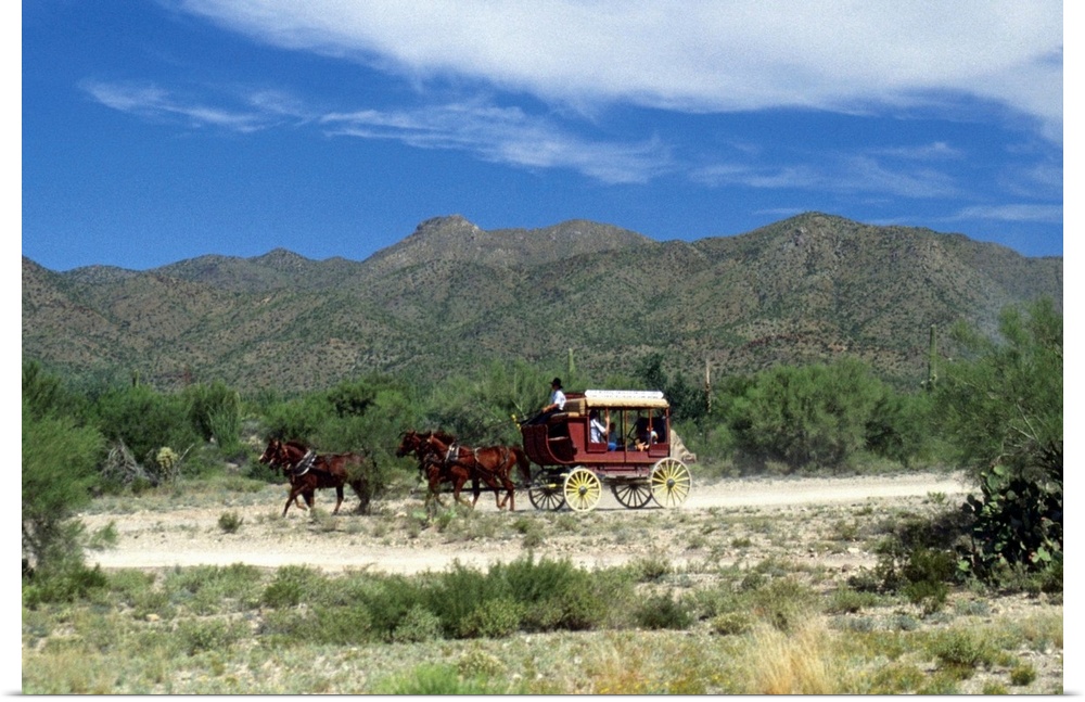 Old-fashioned stagecoach pulled by horses, Old Tucson, Arizona, USA