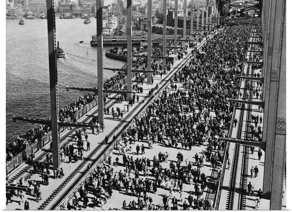 Crowds crossing Sydney Harbour Bridge for the opening celebration.