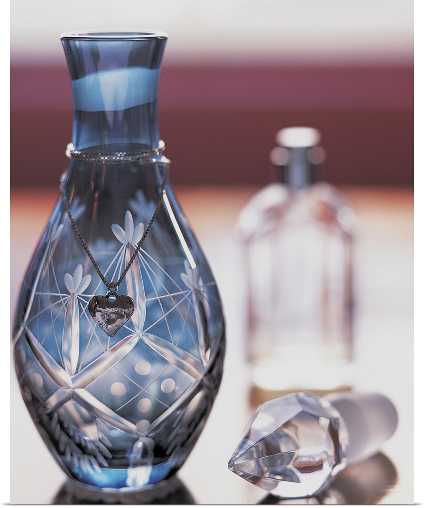 Ornate Perfume Bottle with Heart Shaped Necklace