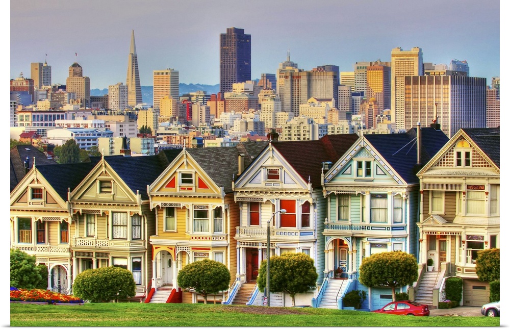 This famous row of colorful Victorians known as the 'Painted Ladies', located at Alamo Square, were built in the mid- 1890...