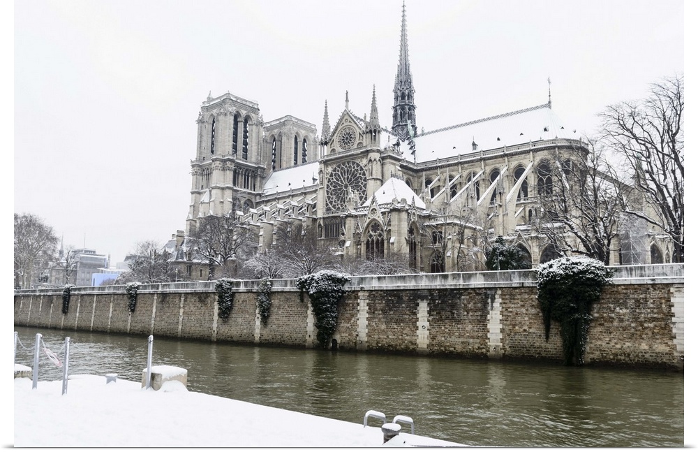 Notre Dame, the great cathedral in the center of Paris. As seen from Quai de Montebello