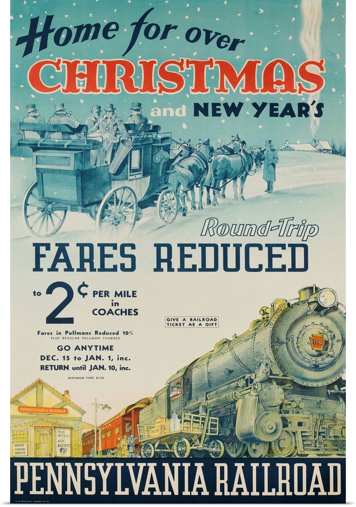 ca 1930s travel poster offering discounted fares for holiday travel.